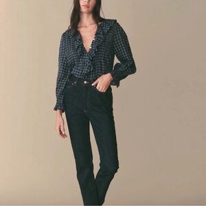 Doen hardy top in navy check size xs nwot